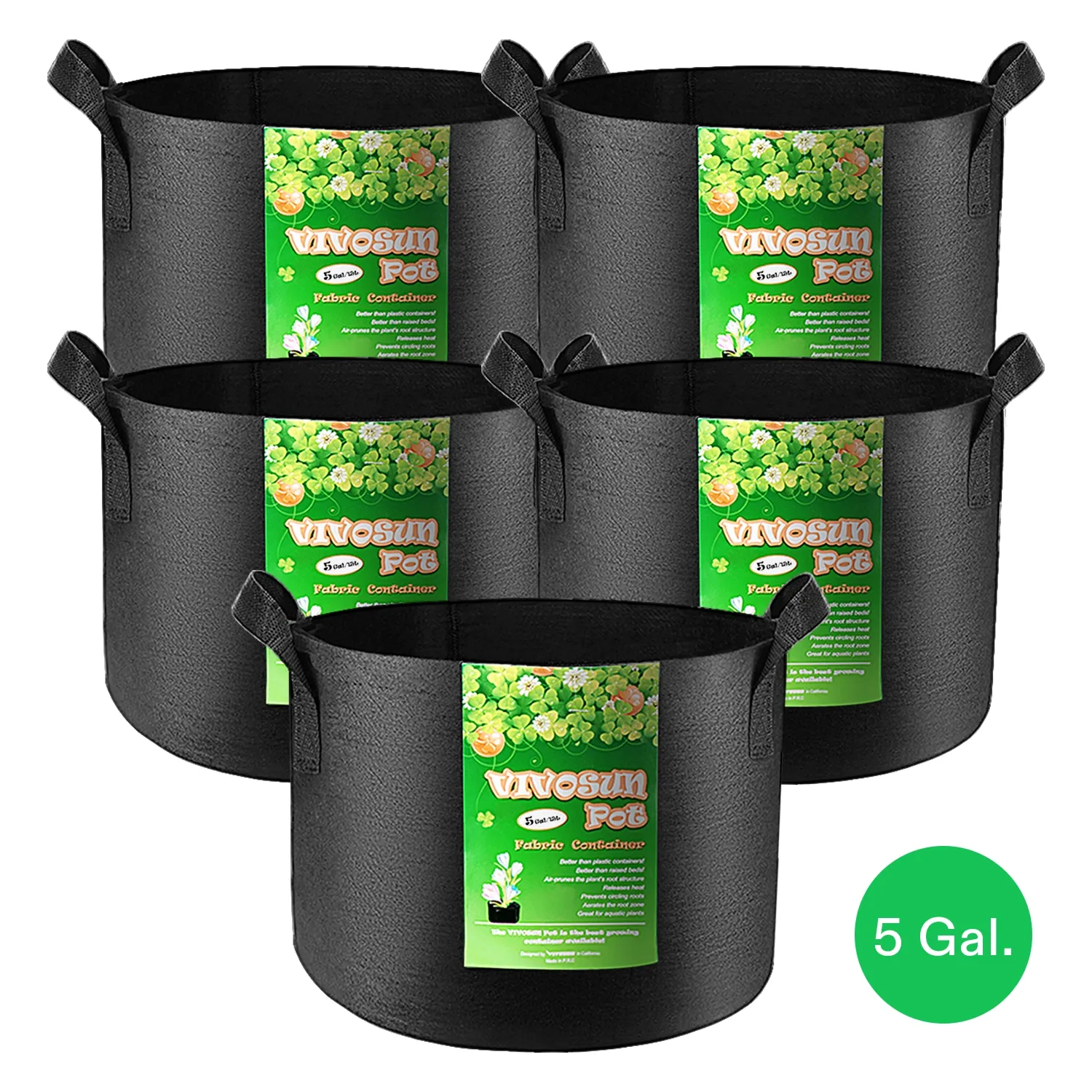 VIVOSUN 5-Pack 5 Gallon Grow Bags with Handles